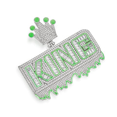Crowned King Moissanite Pendant with Neon Green Accents