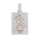 Crowned 'K' Rectangular Moissanite Pendant in Two-Tone Design