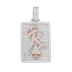 Crowned 'K' Rectangular Moissanite Pendant in Two-Tone Design