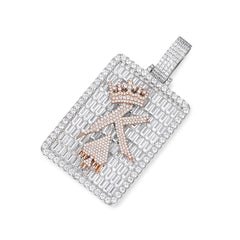 Crowned 'K' Rectangular Moissanite Pendant in Two-Tone Design