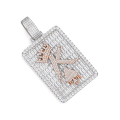 Crowned 'K' Rectangular Moissanite Pendant in Two-Tone Design