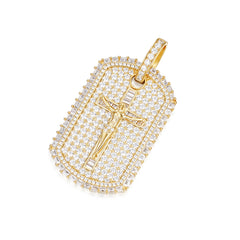 Crucifix Dog Tag Pendant with Moissanite