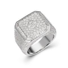 Double Halo Baguette and Round Moissanite Ring