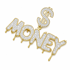 Drip Money Moissanite Pendant 14K Gold Plated Over 925 Sterling Silver