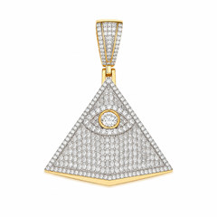 Eye of Providence Moissanite Pyramid Pendant 14K Gold Plated Over 925 Sterling Silver