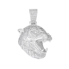 Fierce Tiger Head Pendant with Moissanite Accents