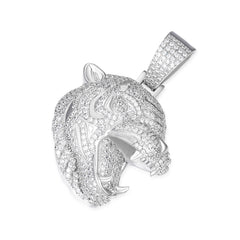Fierce Tiger Head Pendant with Moissanite Accents