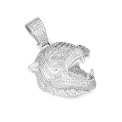 Fierce Tiger Head Pendant with Moissanite Accents