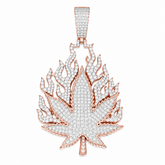 Flame Cannabis Leaf Moissanite Pendant 14K Gold Plated Over 925 Sterling Silver