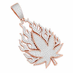 Flame Cannabis Leaf Moissanite Pendant 14K Gold Plated Over 925 Sterling Silver