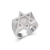 Fully Iced Moissanite Star of David Baugette Cut Ring