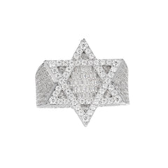 Fully Iced Moissanite Star of David Baugette Cut Ring