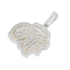 Fully Iced Out OTF Pendant Round & Baguette VVS Shiny Moissanite Letter Pendant