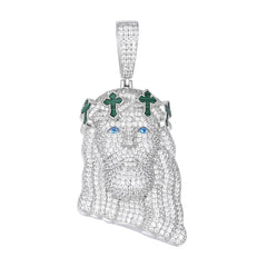 Green Cross Jesus Pendant with VVS Moissanite Stones