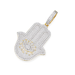 Hamsa Hand Moissanite Pendant with Evil Eye Design