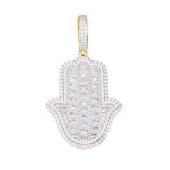 Hamsa Hand Pendant with Baguette-Cut Moissanite Stones