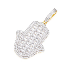 Hamsa Hand Pendant with Baguette-Cut Moissanite Stones