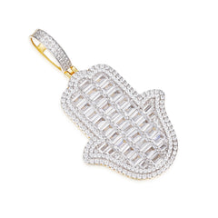 Hamsa Hand Pendant with Baguette-Cut Moissanite Stones