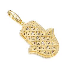 Hamsa Hand Pendant with Baguette-Cut Moissanite Stones