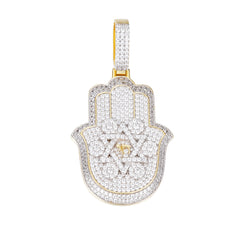 Hamsa Moissanite Pendant with Star of David and Hebrew Symbol