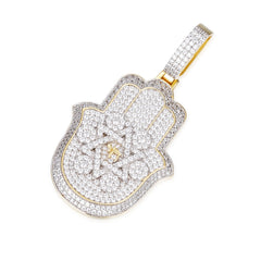 Hamsa Moissanite Pendant with Star of David and Hebrew Symbol