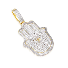 Hamsa Moissanite Pendant with Star of David and Hebrew Symbol