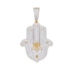 Hamsa Moissanite Pendant with Star of David and Menorah