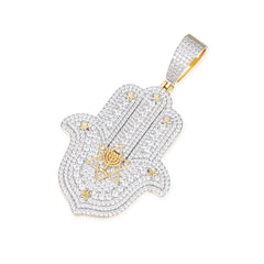 Hamsa Moissanite Pendant with Star of David and Menorah