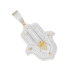 Hamsa Moissanite Pendant with Star of David and Menorah