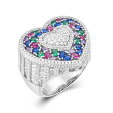Heart Shape Multicolor Gemstone Iced Out Ring – 925 Sterling Silver Luxury Jewelry | UIU Jewelry