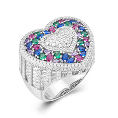 Heart Shape Multicolor Gemstone Iced Out Ring – 925 Sterling Silver Luxury Jewelry | UIU Jewelry