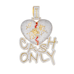 Iced-Out Broken Heart 'Cash Only' Pendant with Moissanite