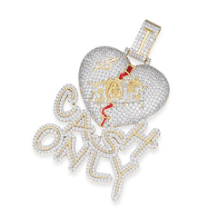 Iced-Out Broken Heart 'Cash Only' Pendant with Moissanite
