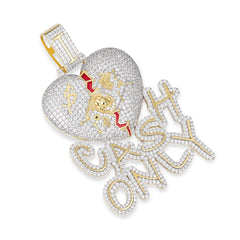Iced-Out Broken Heart 'Cash Only' Pendant with Moissanite