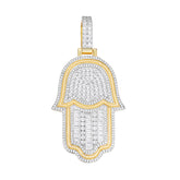 Iced-Out Hamsa Hand Pendant in Two-Tone Design