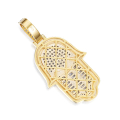 Iced-Out Hamsa Hand Pendant in Two-Tone Design