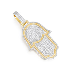 Iced-Out Hamsa Hand Pendant in Two-Tone Design
