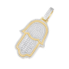 Iced-Out Hamsa Hand Pendant in Two-Tone Design