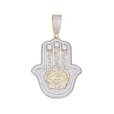 Iced-Out Hamsa Hand Pendant with VVS Moissanite and Evil Eye Symbol