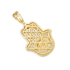 Iced-Out Hamsa Hand Pendant with VVS Moissanite and Evil Eye Symbol