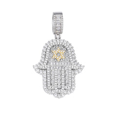 Iced-Out Hamsa Pendant with VVS Moissanite and Star of David