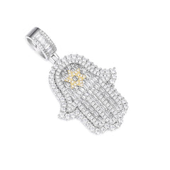 Iced-Out Hamsa Pendant with VVS Moissanite and Star of David