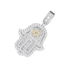 Iced-Out Hamsa Pendant with VVS Moissanite and Star of David