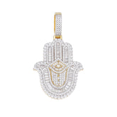 Iced-Out Moissanite Hamsa Pendant with Evil Eye and Baguette Detailing