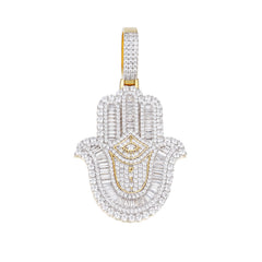 Iced-Out Moissanite Hamsa Pendant with Evil Eye and Baguette Detailing