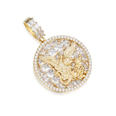 Iced-Out Round Angel Pendant Featuring Moissanite Stones