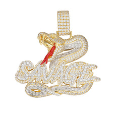Iced-Out Snake and Savage Text Pendant with Moissanite
