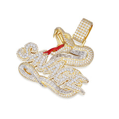 Iced-Out Snake and Savage Text Pendant with Moissanite