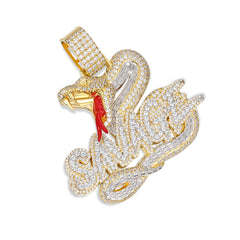 Iced-Out Snake and Savage Text Pendant with Moissanite