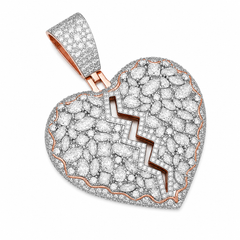 Iced Out Broken Heart Moissanite Pendant | 14K Gold Plated Over 925 Sterling Silver